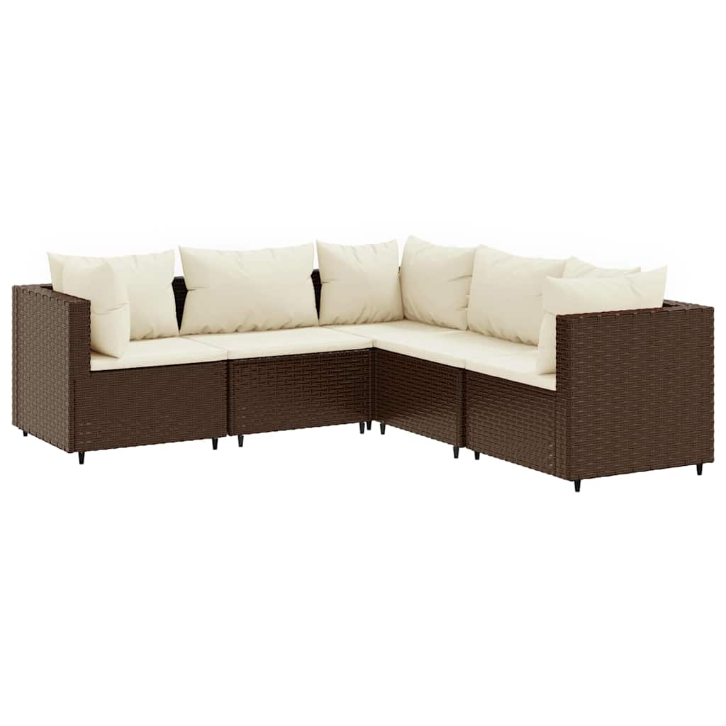 Set Divani da Giardino 5 pz con Cuscini Marrone in Polyrattan | homemem39