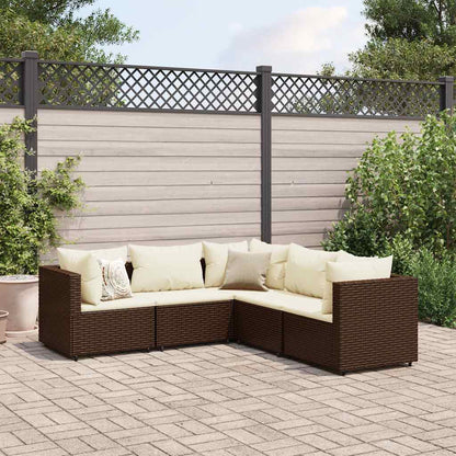 Set Divani da Giardino 5 pz con Cuscini Marrone in Polyrattan | homemem39