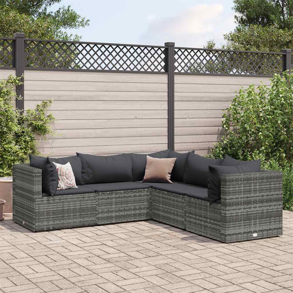 Set Divani da Giardino 5 pz con Cuscini in Polyrattan Grigio | homemem39