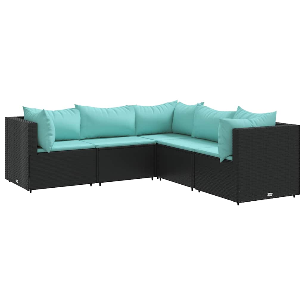 Set Divani da Giardino 5 pz con Cuscini Nero in Polyrattan | homemem39