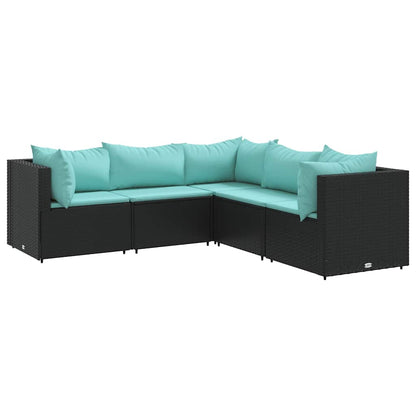 Set Divani da Giardino 5 pz con Cuscini Nero in Polyrattan | homemem39