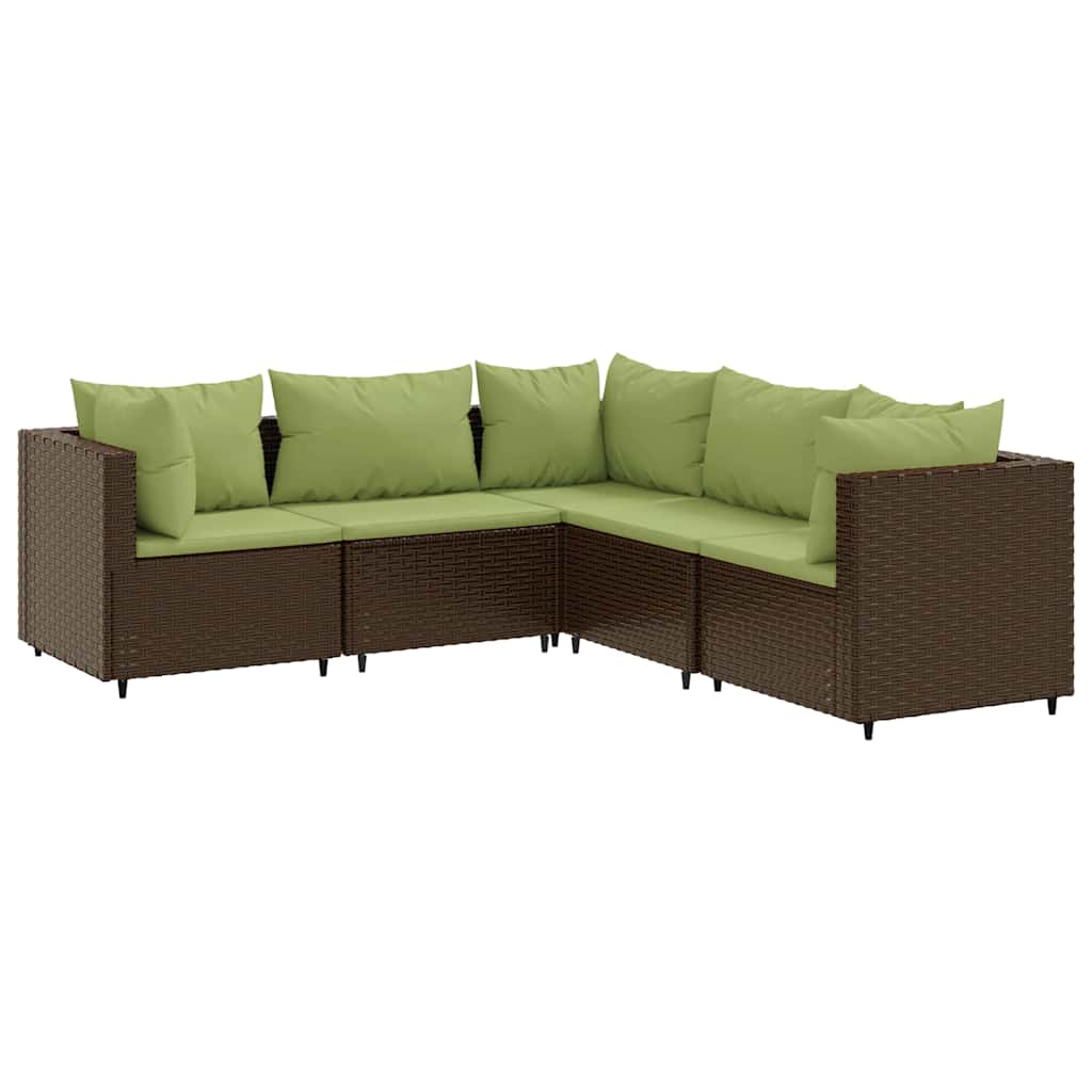 Set Divani da Giardino 5 pz con Cuscini Marrone in Polyrattan | homemem39