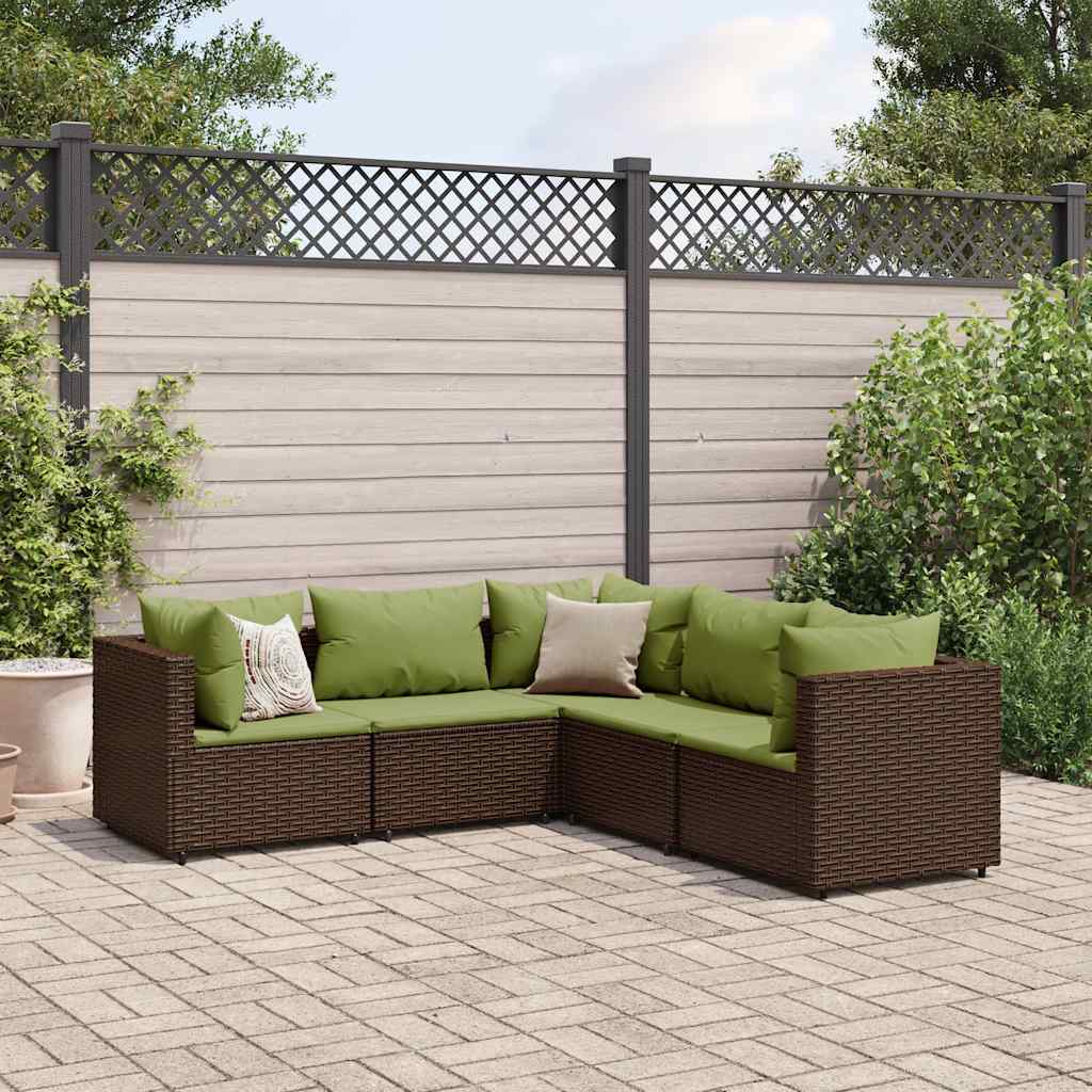 Set Divani da Giardino 5 pz con Cuscini Marrone in Polyrattan | homemem39