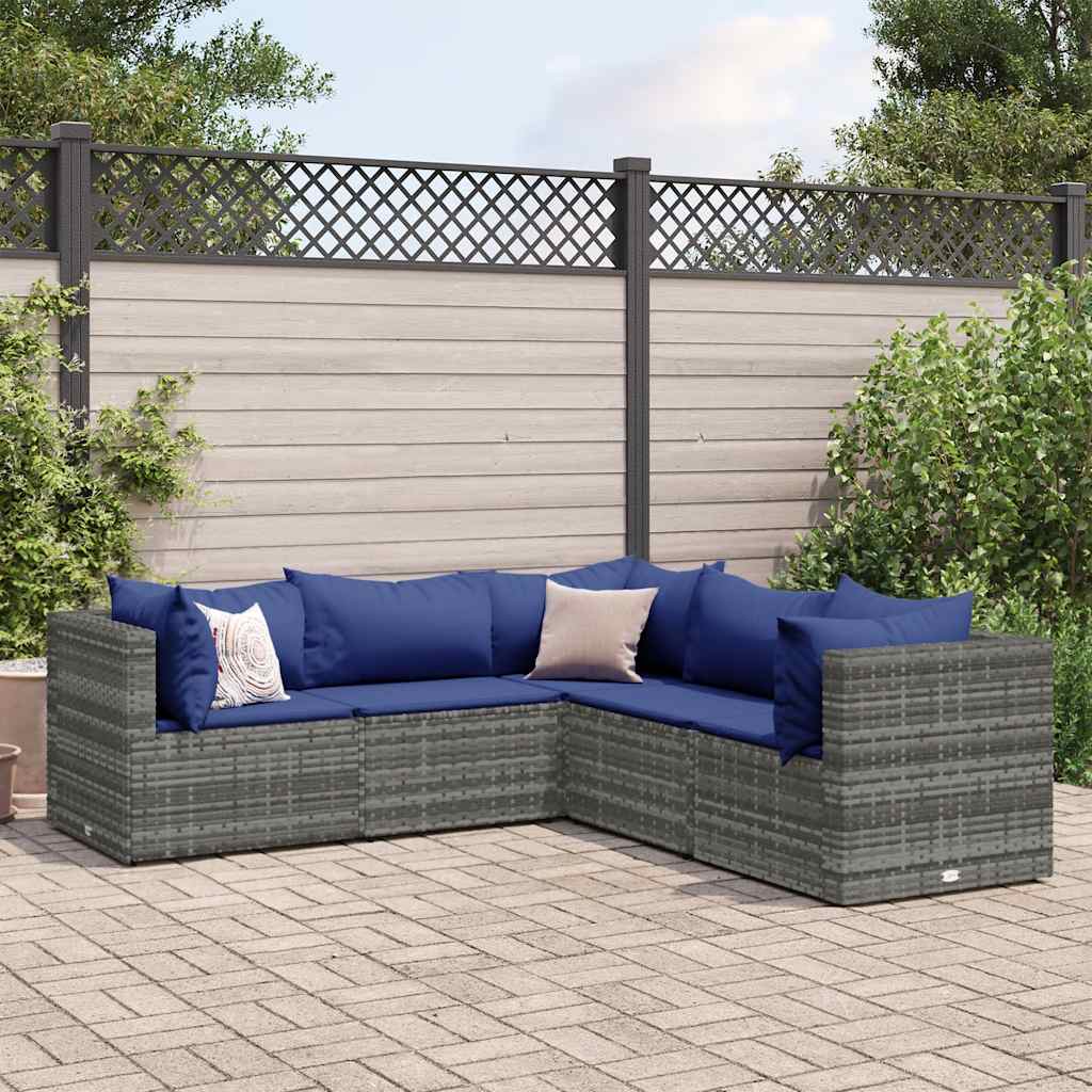 Set Divani da Giardino 5 pz con Cuscini in Polyrattan Grigio | homemem39