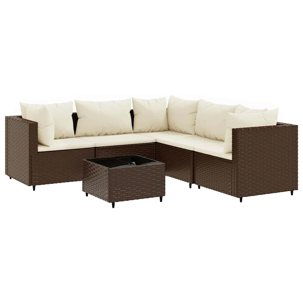 Set Mobili da Giardino 6pz con Cuscini in Polyrattan Marrone | homemem39