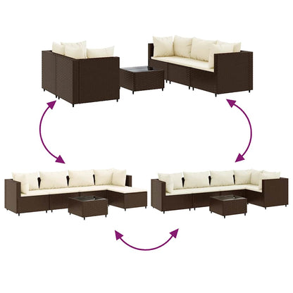 Set Mobili da Giardino 6pz con Cuscini in Polyrattan Marrone | homemem39