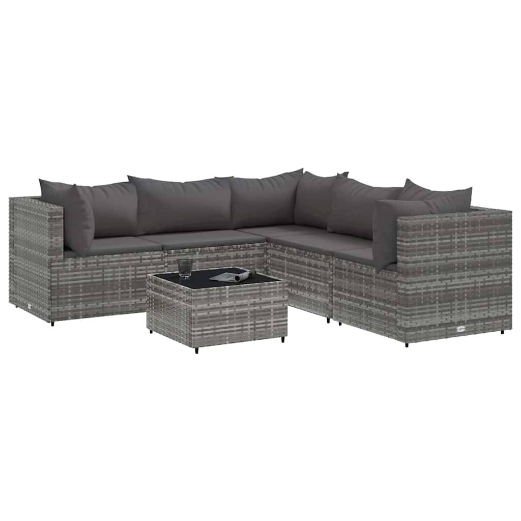 Set Divani da Giardino 6 pz con Cuscini in Polyrattan Grigio | homemem39