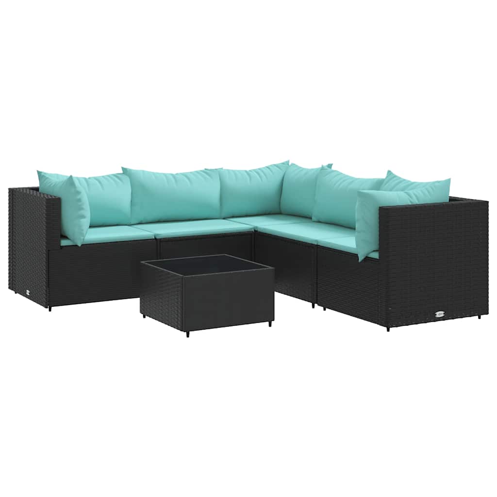 Set Mobili da Giardino 6 pz con Cuscini in Polyrattan Nero | homemem39