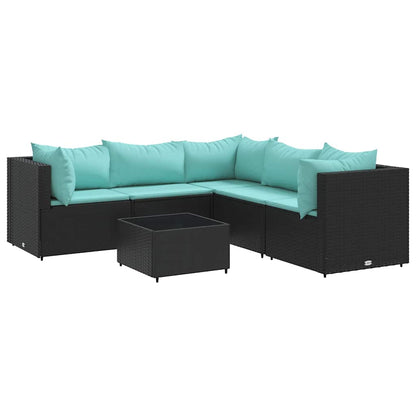 Set Mobili da Giardino 6 pz con Cuscini in Polyrattan Nero | homemem39