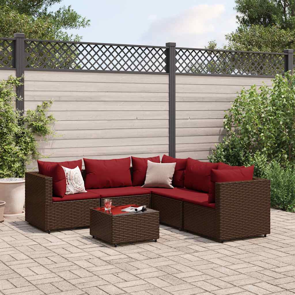 Set Mobili da Giardino 6pz con Cuscini in Polyrattan Marrone - homemem39
