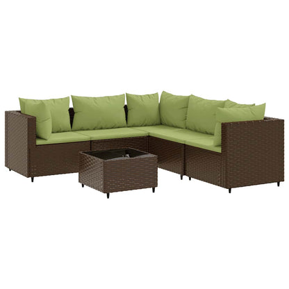 Set Mobili da Giardino 6pz con Cuscini in Polyrattan Marrone | homemem39