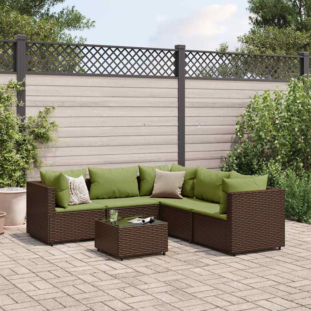 Set Mobili da Giardino 6pz con Cuscini in Polyrattan Marrone | homemem39