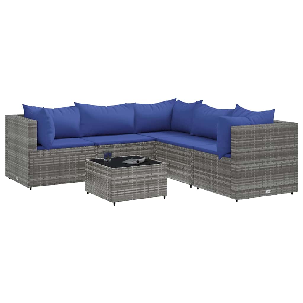 Set Divani da Giardino 6 pz con Cuscini in Polyrattan Grigio - homemem39