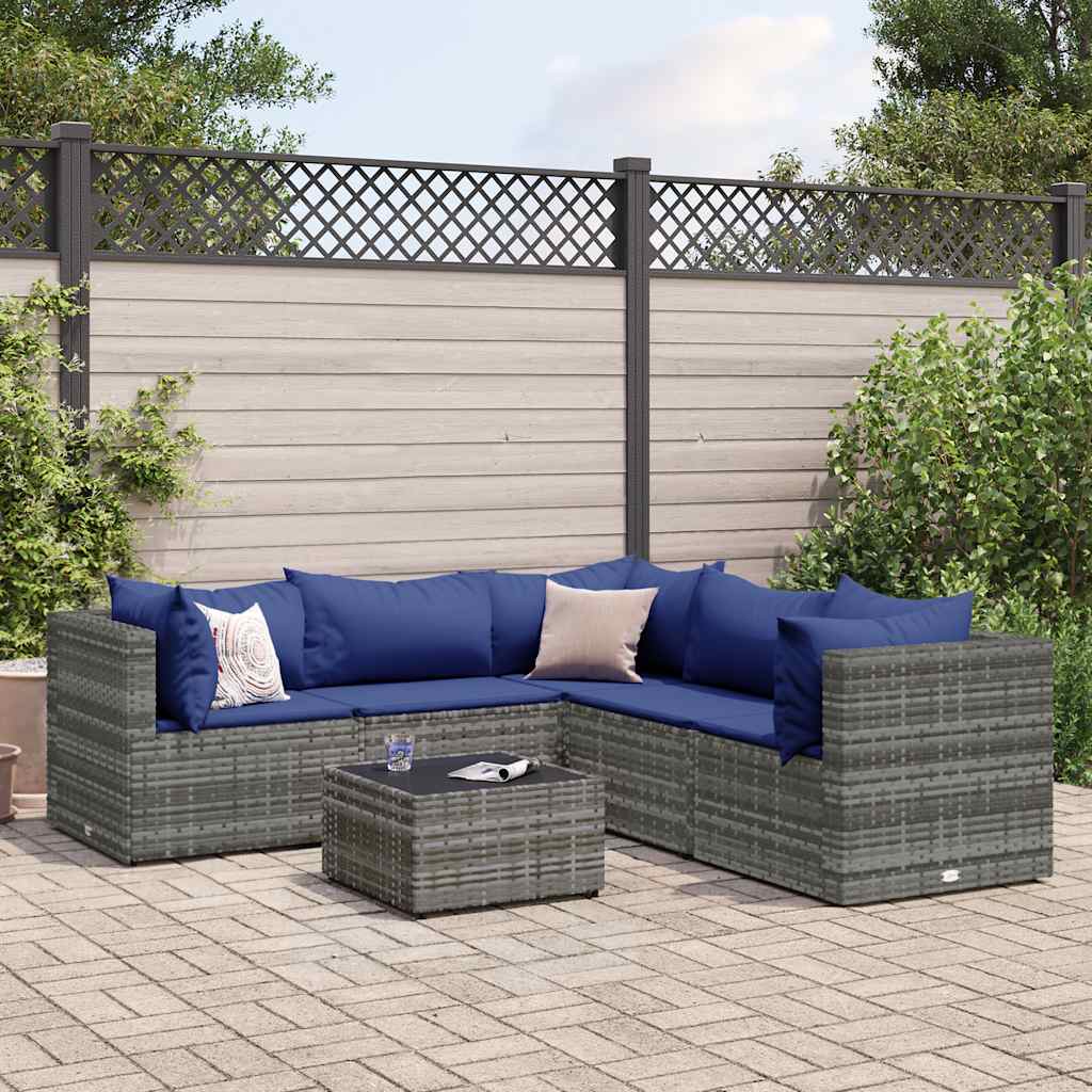 Set Divani da Giardino 6 pz con Cuscini in Polyrattan Grigio - homemem39