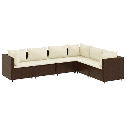 Set Mobili da Giardino 6pz con Cuscini in Polyrattan Marrone | homemem39