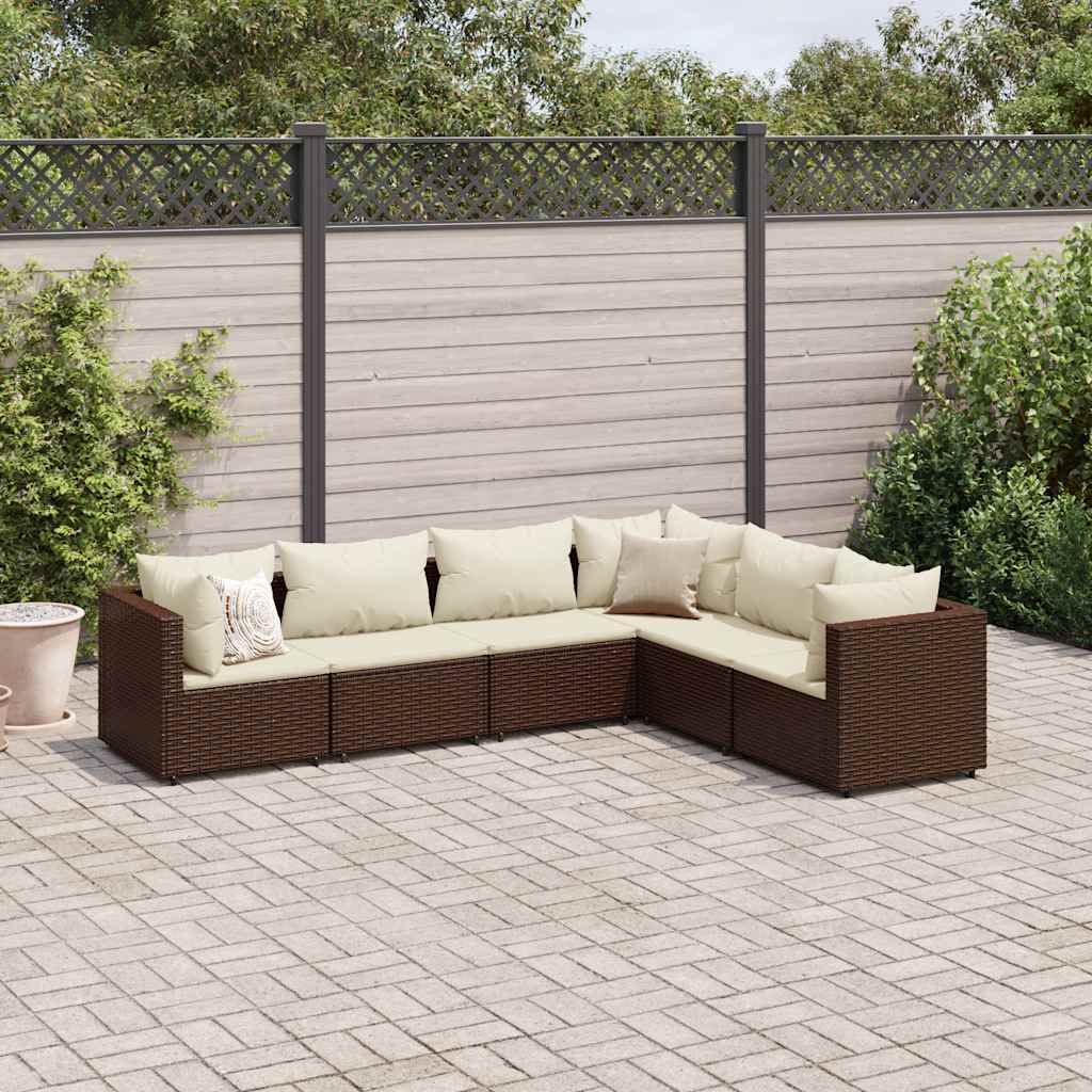 Set Mobili da Giardino 6pz con Cuscini in Polyrattan Marrone | homemem39