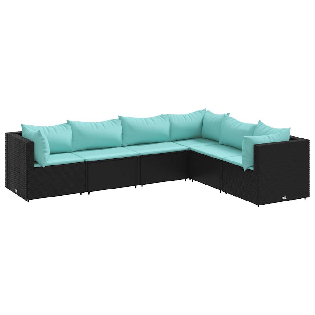 Set Mobili da Giardino 6 pz con Cuscini in Polyrattan Nero | homemem39