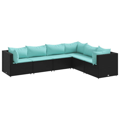 Set Mobili da Giardino 6 pz con Cuscini in Polyrattan Nero | homemem39