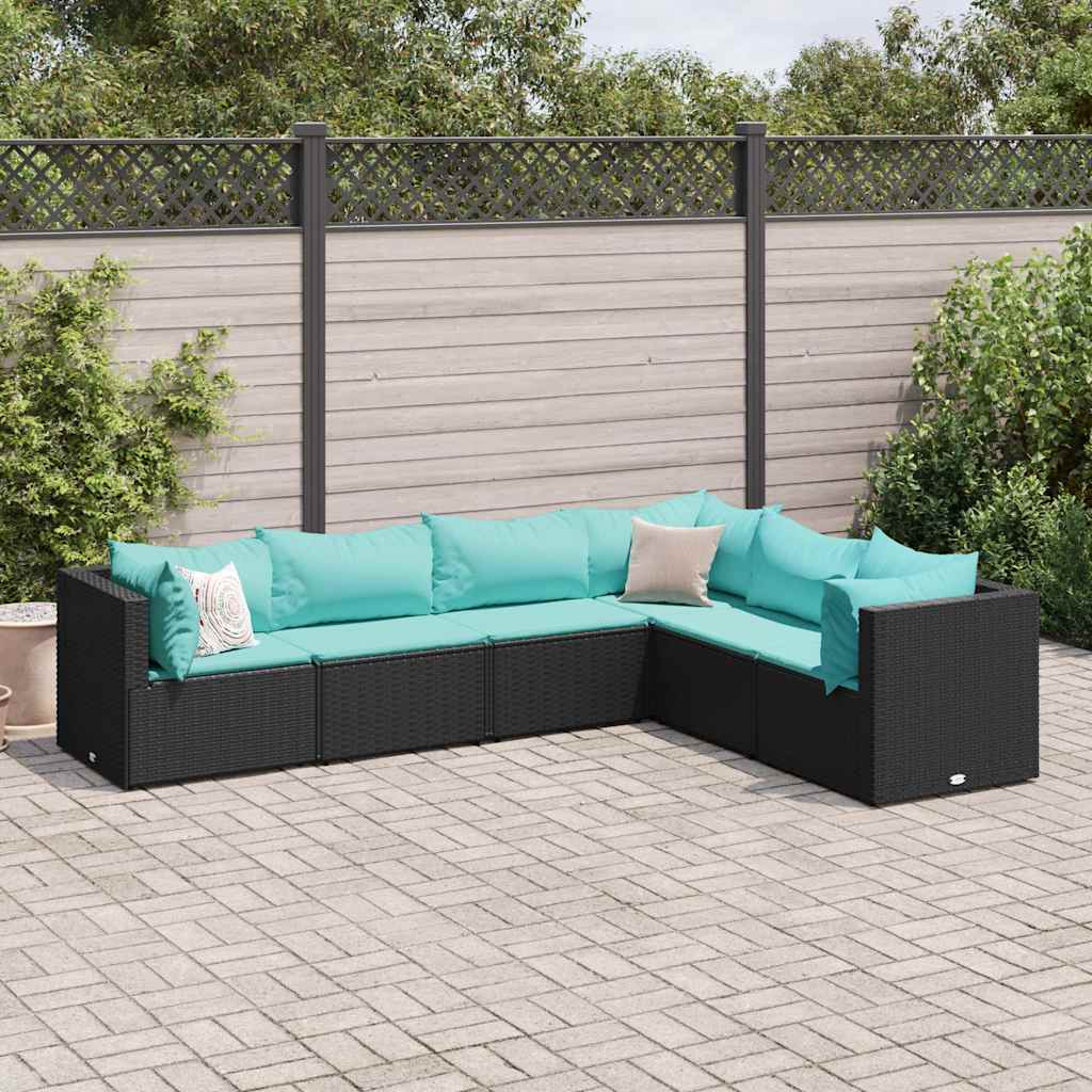 Set Mobili da Giardino 6 pz con Cuscini in Polyrattan Nero | homemem39