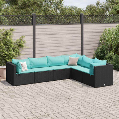 Set Mobili da Giardino 6 pz con Cuscini in Polyrattan Nero | homemem39