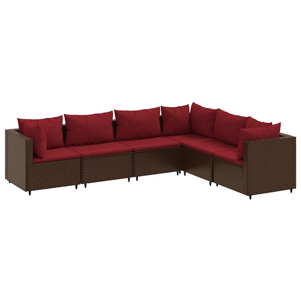 Set Mobili da Giardino 6pz con Cuscini in Polyrattan Marrone | homemem39