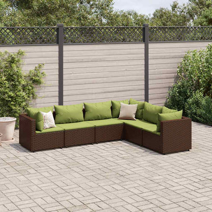 Set Mobili da Giardino 6pz con Cuscini in Polyrattan Marrone | homemem39
