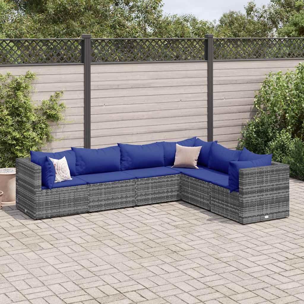 Set Divani da Giardino 6 pz con Cuscini in Polyrattan Grigio | homemem39