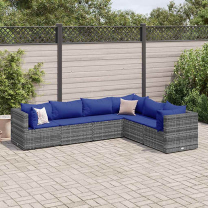 Set Divani da Giardino 6 pz con Cuscini in Polyrattan Grigio | homemem39