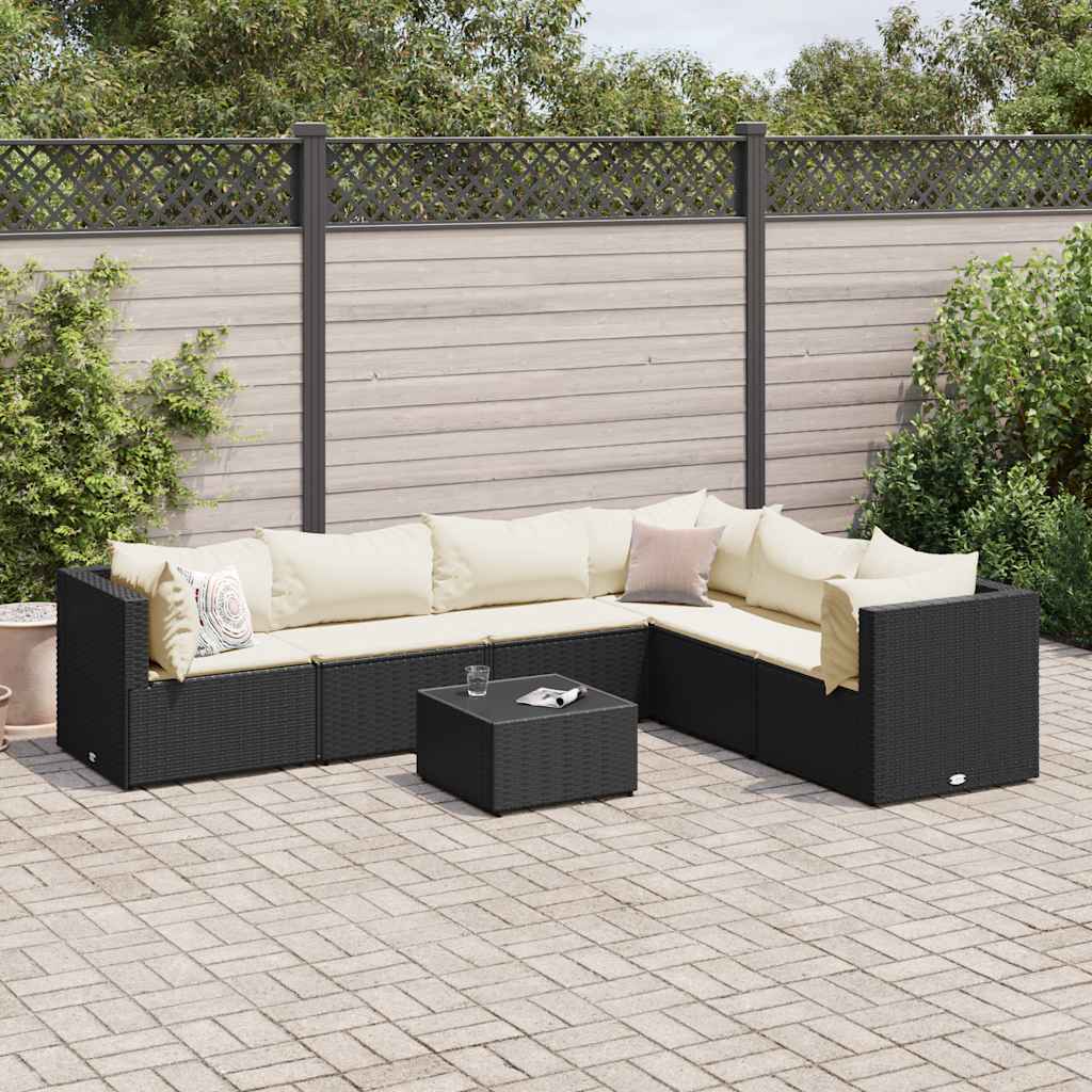 Set Salotto da Giardino con Cuscini 7pz Nero Polyrattan | homemem39