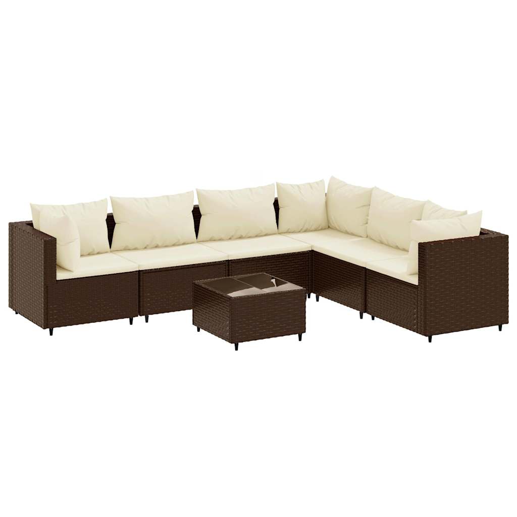 Set Divani da Giardino 7 pz con Cuscini in Polyrattan Marrone | homemem39