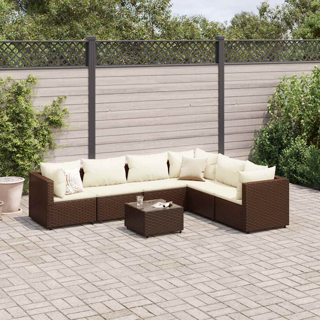 Set Divani da Giardino 7 pz con Cuscini in Polyrattan Marrone - homemem39