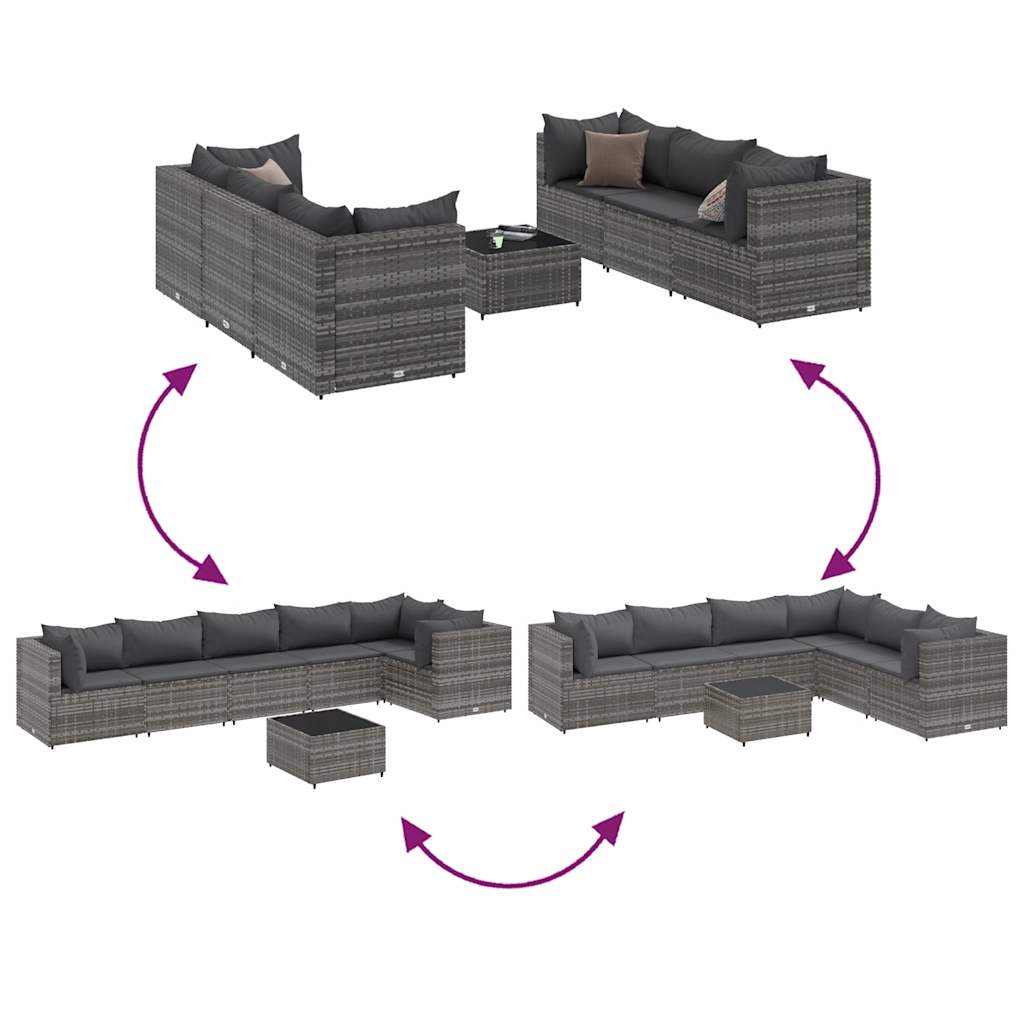 Set Divani da Giardino 7 pz con Cuscini in Polyrattan Grigio - homemem39