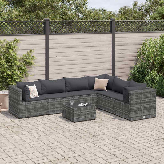 Set Divani da Giardino 7 pz con Cuscini in Polyrattan Grigio - homemem39