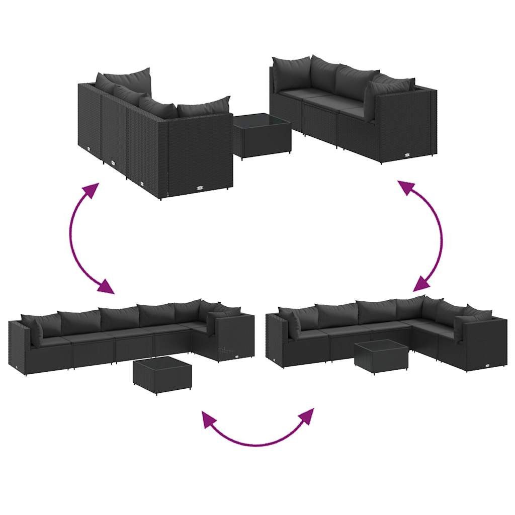 Set Salotto da Giardino con Cuscini 7pz Nero Polyrattan | homemem39