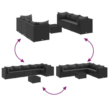 Set Salotto da Giardino con Cuscini 7pz Nero Polyrattan | homemem39