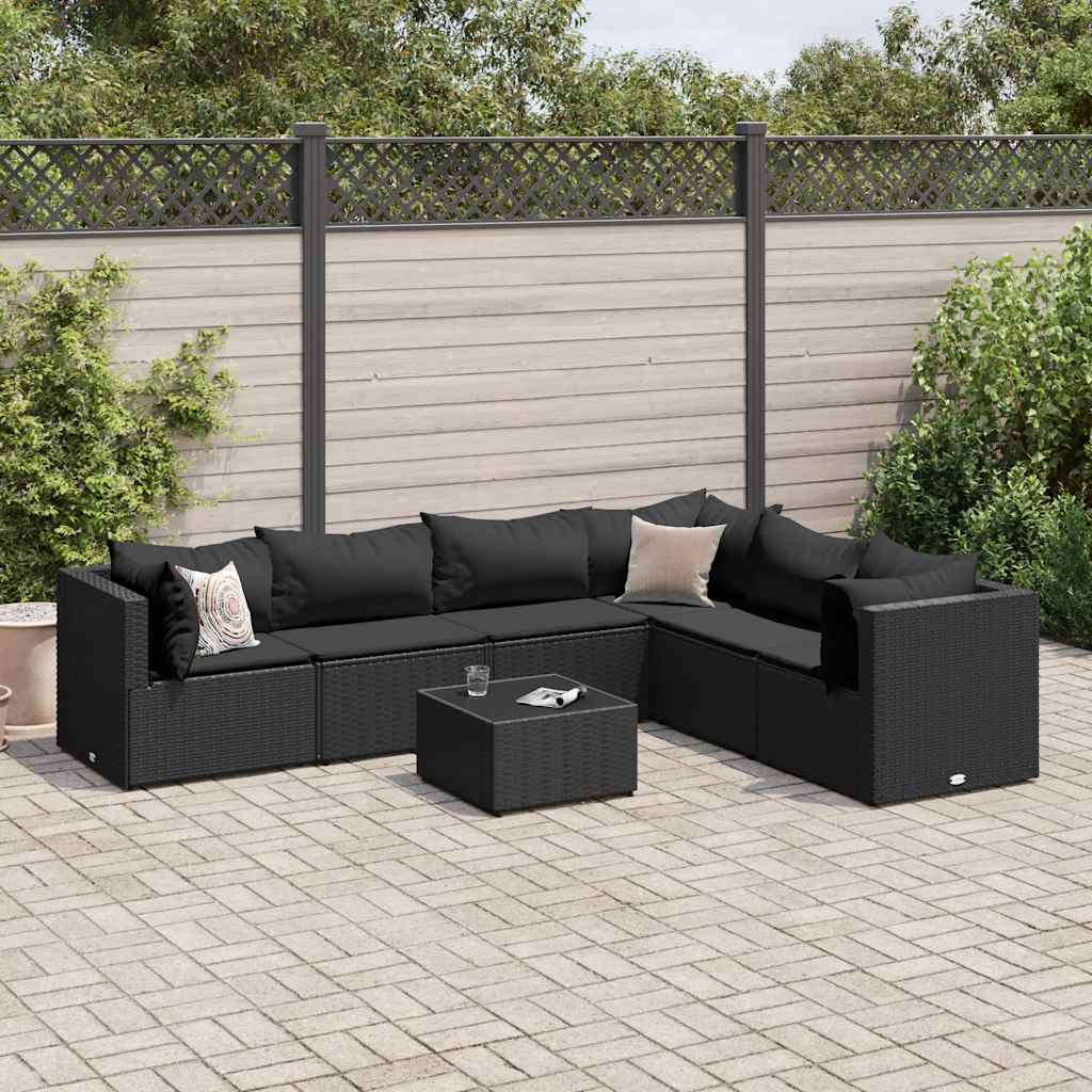 Set Salotto da Giardino con Cuscini 7pz Nero Polyrattan | homemem39