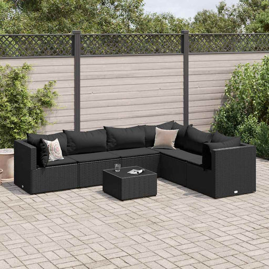 Set Salotto da Giardino con Cuscini 7pz Nero Polyrattan - homemem39