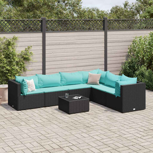 Set Salotto da Giardino con Cuscini 7pz Nero Polyrattan - homemem39