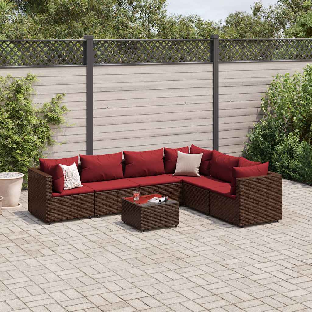 Set Divani da Giardino 7 pz con Cuscini in Polyrattan Marrone - homemem39