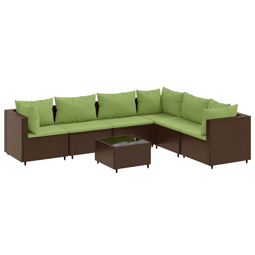 Set Divani da Giardino 7 pz con Cuscini in Polyrattan Marrone | homemem39