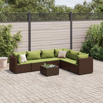 Set Divani da Giardino 7 pz con Cuscini in Polyrattan Marrone | homemem39