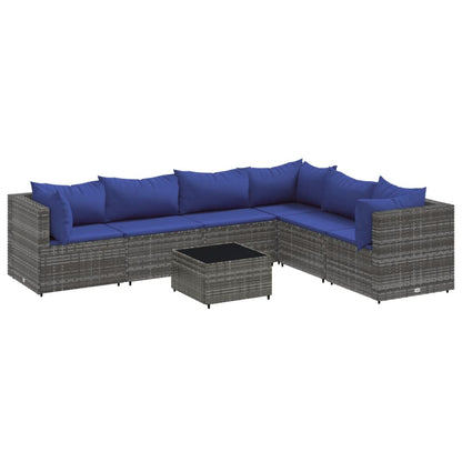 Set Divani da Giardino 7 pz con Cuscini in Polyrattan Grigio