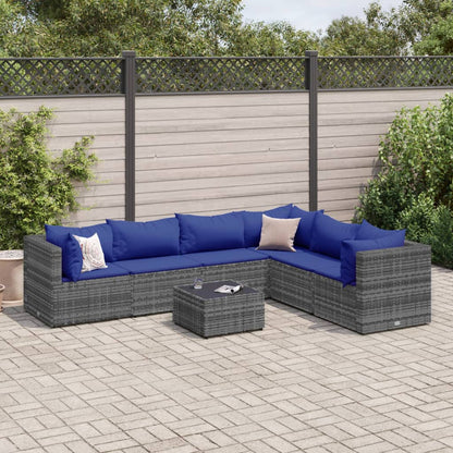 Set Divani da Giardino 7 pz con Cuscini in Polyrattan Grigio