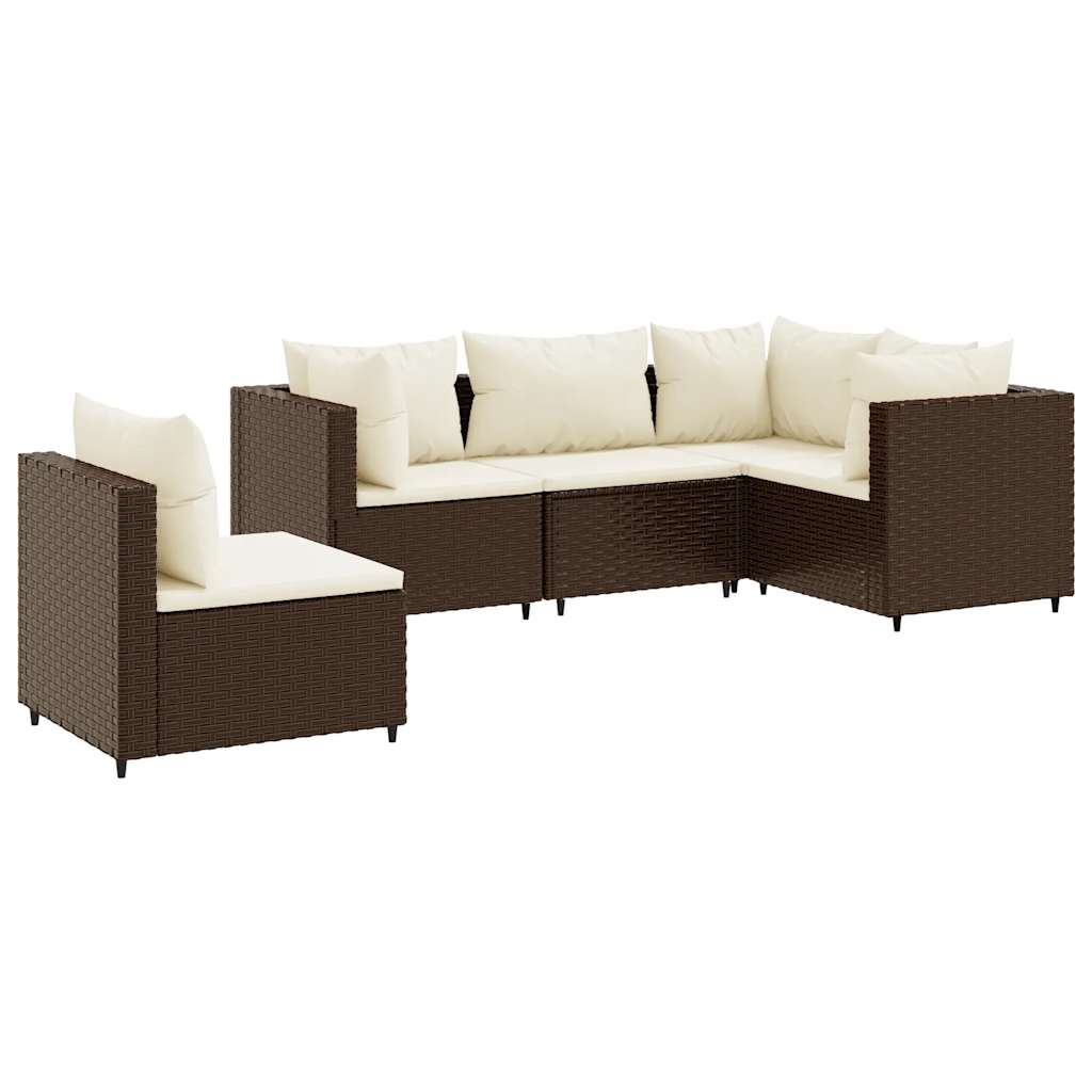 Set Divani da Giardino 5 pz con Cuscini Marrone in Polyrattan | homemem39