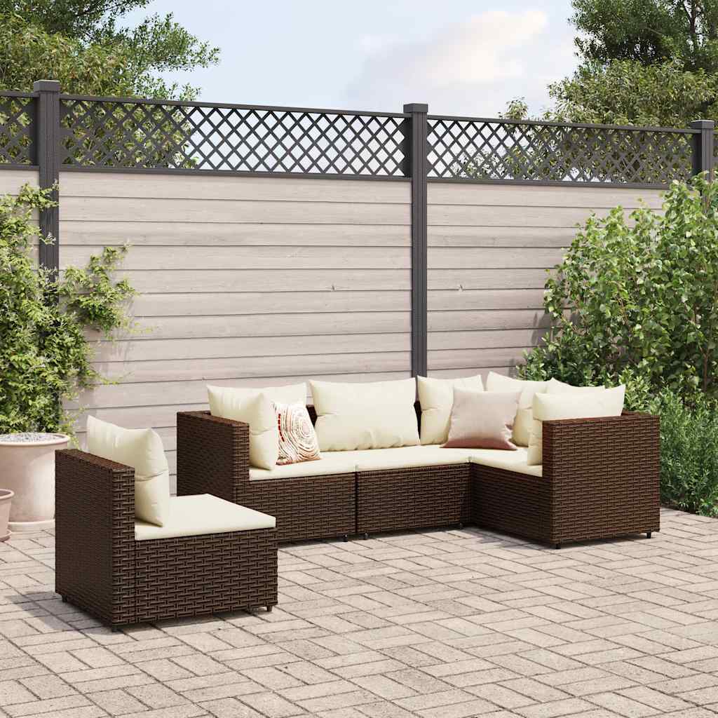 Set Divani da Giardino 5 pz con Cuscini Marrone in Polyrattan | homemem39