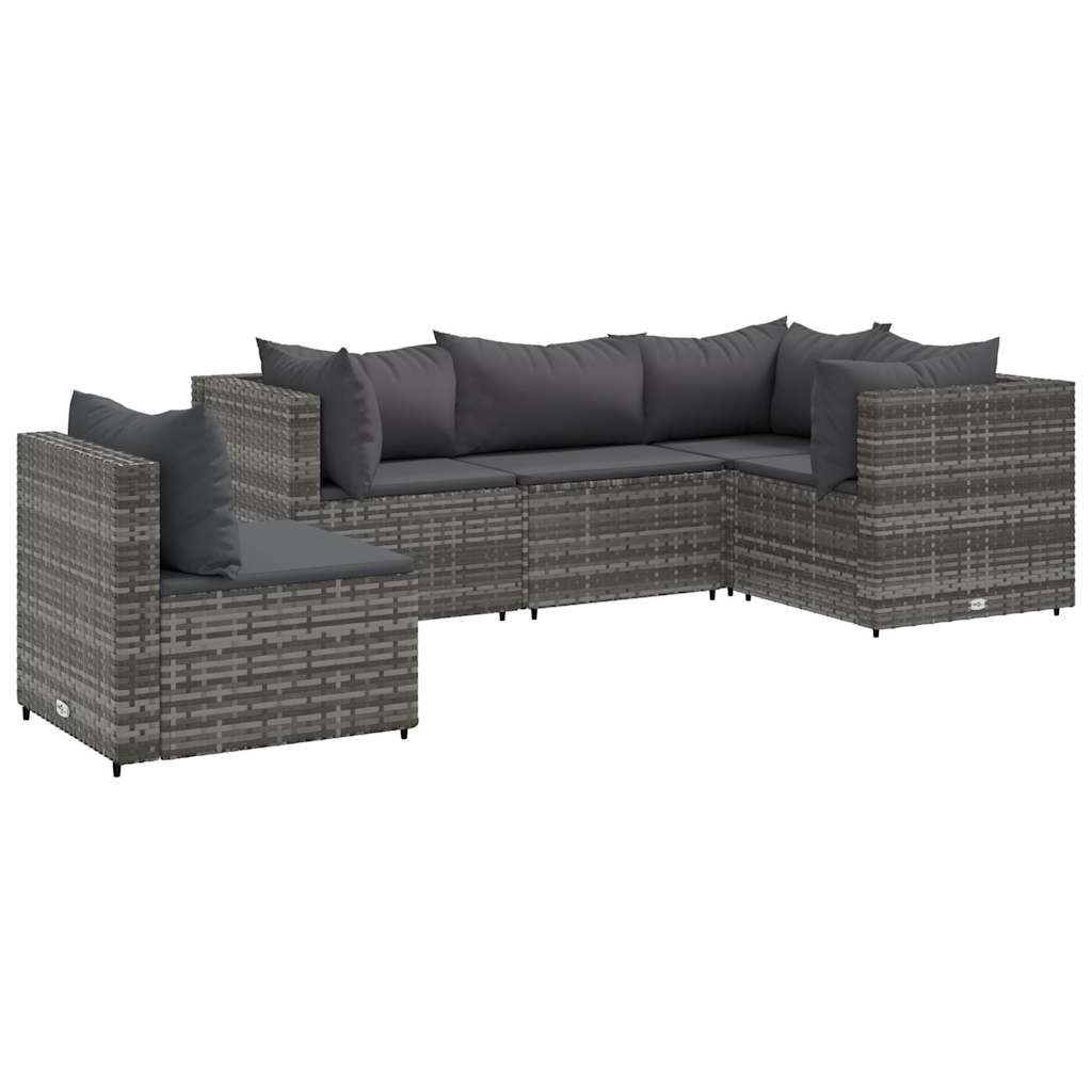 Set Divani da Giardino 5 pz con Cuscini in Polyrattan Grigio | homemem39