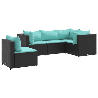 Set Divani da Giardino 5 pz con Cuscini Nero in Polyrattan | homemem39