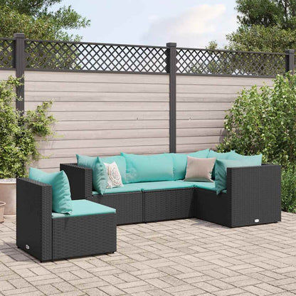 Set Divani da Giardino 5 pz con Cuscini Nero in Polyrattan | homemem39