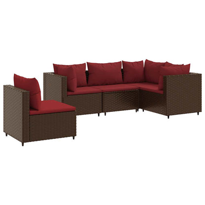 Set Divani da Giardino 5 pz con Cuscini Marrone in Polyrattan | homemem39
