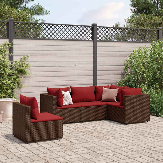 Set Divani da Giardino 5 pz con Cuscini Marrone in Polyrattan - homemem39
